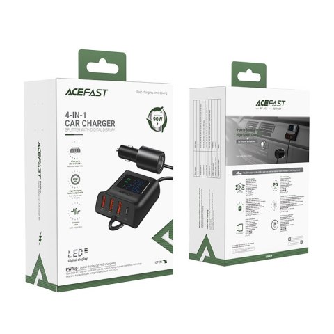 Ładowarka samochodowa stacja ładująca 90W USB-C 3x USB QC 3.0 czarny ACEFAST Ładowarka samochodowa stacja ładująca 90W USB-C 3x USB QC 3.0 czarny ACEFAST