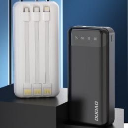 Pojemny powerbank 20000mAh z 3 wbudowanymi kablami USB-C microUSB Lightning biały DUDAO