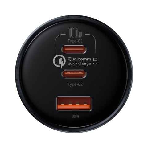 Szybka ładowarka samochodowa USB USB-C 160W PPS Quick Charge 5 PD szary BASEUS Szybka ładowarka samochodowa USB USB-C 160W PPS Quick Charge 5 PD szary BASEUS