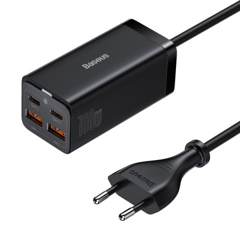 Szybka uniwersalna ładowarka sieciowa GaN 2x USB-C 2x USB 100W QC 4.0+ AFC czarny BASEUS Szybka uniwersalna ładowarka sieciowa GaN 2x USB-C 2x USB 100W QC 4.0+ AFC czarny BASEUS