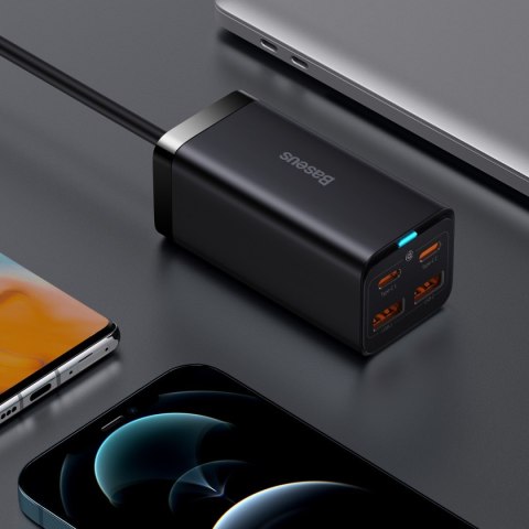 Szybka uniwersalna ładowarka sieciowa GaN 2x USB-C 2x USB 100W QC 4.0+ AFC czarny BASEUS Szybka uniwersalna ładowarka sieciowa GaN 2x USB-C 2x USB 100W QC 4.0+ AFC czarny BASEUS