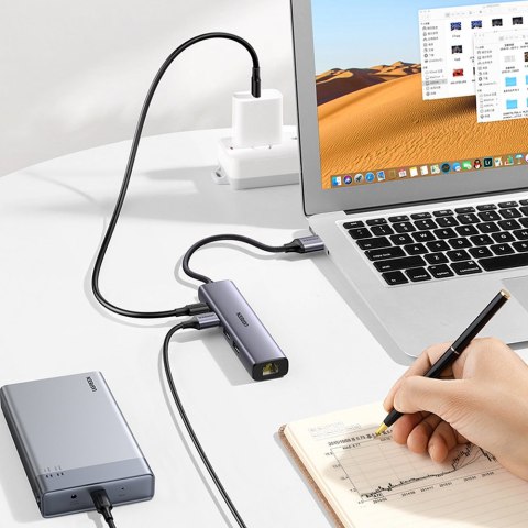 Wielofunkcyjny HUB adapter rozdzielacz USB 3.0 - 3x USB Ethernet RJ-45 USB-C PD szary UGREEN Wielofunkcyjny HUB adapter rozdzielacz USB 3.0 - 3x USB Ethernet RJ-45 USB-C PD szary UGREEN