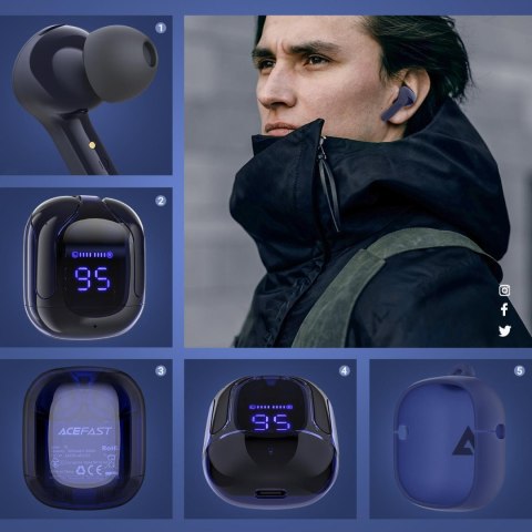 Dokanałowe słuchawki bezprzewodowe TWS Bluetooth niebieski ACEFAST Dokanałowe słuchawki bezprzewodowe TWS Bluetooth niebieski ACEFAST