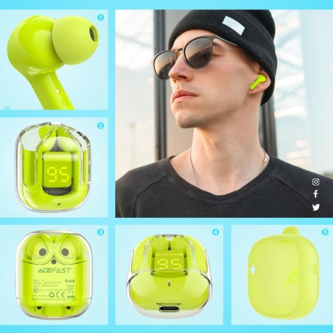 Dokanałowe słuchawki bezprzewodowe TWS Bluetooth zielony ACEFAST Dokanałowe słuchawki bezprzewodowe TWS Bluetooth zielony ACEFAST
