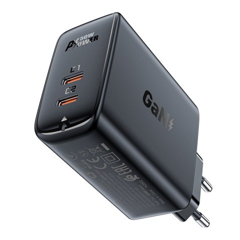 Ładowarka sieciowa A29 GaN dwa porty USB-C PD 50W czarny ACEFAST Ładowarka sieciowa A29 GaN dwa porty USB-C PD 50W czarny ACEFAST