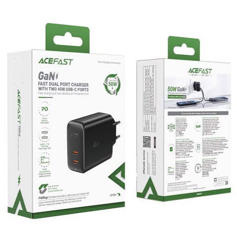 Ładowarka sieciowa A29 GaN dwa porty USB-C PD 50W czarny ACEFAST Ładowarka sieciowa A29 GaN dwa porty USB-C PD 50W czarny ACEFAST