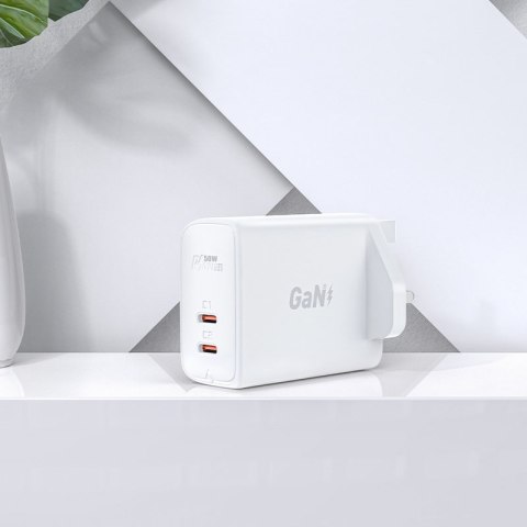 Ładowarka sieciowa angielska A32 GaN dwa porty USB-C PD 50W wtyczka UK biały ACEFAST Ładowarka sieciowa angielska A32 GaN dwa porty USB-C PD 50W wtyczka UK biały ACEFAST