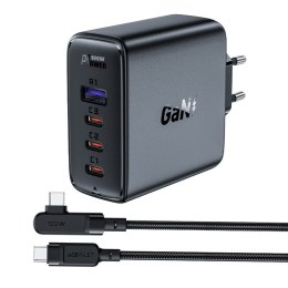 Szybka ładowarka sieciowa GaN 3x USB-C 1x USB-A + kabel kątowy USB-C 100W 2m czarny ACEFAST