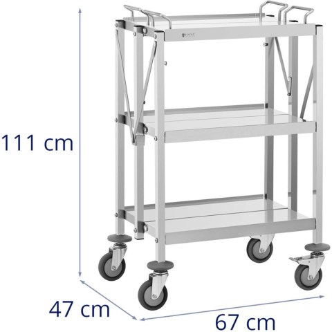 Wózek składany kelnerski cateringowy stal nierdzewna 3 półki do 90kg Royal Catering Wózek składany kelnerski cateringowy stal nierdzewna 3 półki do 90kg Royal Catering