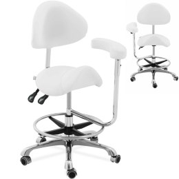 Krzesło kosmetyczne siodłowe z oparciem podłokietnikiem regulowane WUPPERTAL - białe Physa