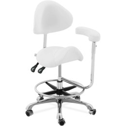 Krzesło kosmetyczne siodłowe z oparciem podłokietnikiem regulowane WUPPERTAL - białe Physa