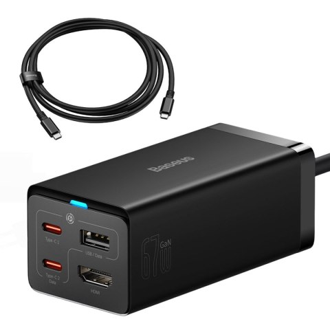 2w1 Ładowarka sieciowa GaN5 Pro + HUB konwerter HDMI 4K 2x USB-C USB-A czarny BASEUS 2w1 Ładowarka sieciowa GaN5 Pro + HUB konwerter HDMI 4K 2x USB-C USB-A czarny BASEUS