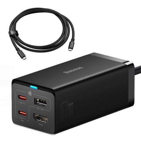 2w1 Ładowarka sieciowa GaN5 Pro + HUB konwerter HDMI 4K 2x USB-C USB-A czarny BASEUS