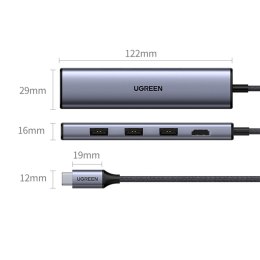 5w1 Adapter konwerter HUB USB-C - 3x USB 3.0 HDMI RJ45 szary UGREEN