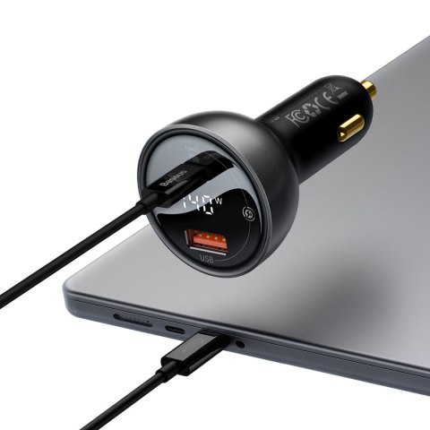 Ładowarka samochodowa USB USB-C PD3.1 140W + kabel USB-C 1m czarny BASEUS Ładowarka samochodowa USB USB-C PD3.1 140W + kabel USB-C 1m czarny BASEUS