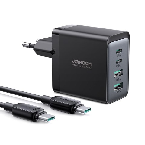 Ładowarka sieciowa GaN 67W 2x USB 2x USB-C + kabel USB-C 1.2m czarny JOYROOM Ładowarka sieciowa GaN 67W 2x USB 2x USB-C + kabel USB-C 1.2m czarny JOYROOM