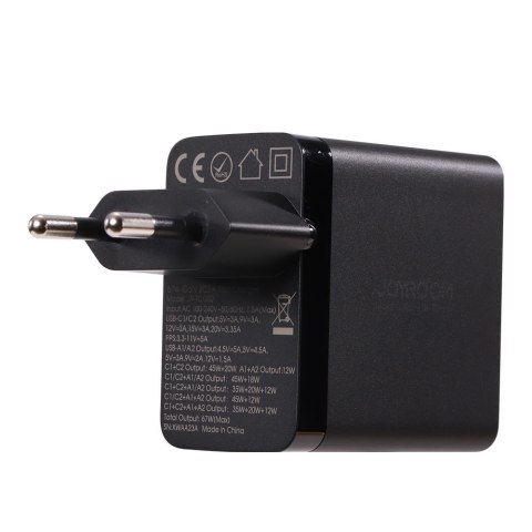 Ładowarka sieciowa GaN 67W 2x USB 2x USB-C + kabel USB-C 1.2m czarny JOYROOM Ładowarka sieciowa GaN 67W 2x USB 2x USB-C + kabel USB-C 1.2m czarny JOYROOM