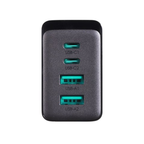 Ładowarka sieciowa GaN 67W 2x USB 2x USB-C + kabel USB-C 1.2m czarny JOYROOM Ładowarka sieciowa GaN 67W 2x USB 2x USB-C + kabel USB-C 1.2m czarny JOYROOM