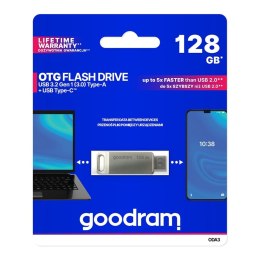 Pendrive 128GB dwa złącza USB 3.2 + USB-C OTG ODA3 srebrny Goodram