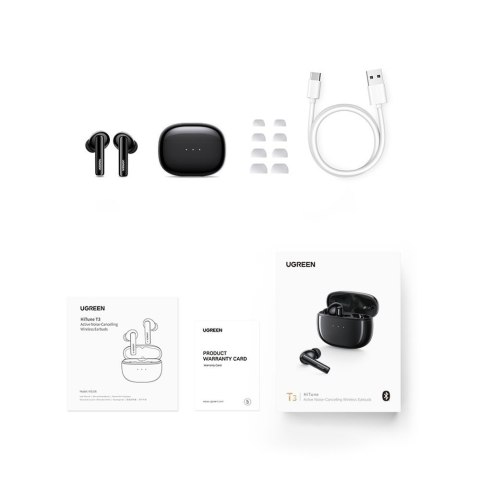 Słuchawki bezprzewodowe Bluetooth TWS ANC WS106 HiTune T3 czarne UGREEN Słuchawki bezprzewodowe Bluetooth TWS ANC WS106 HiTune T3 czarne UGREEN