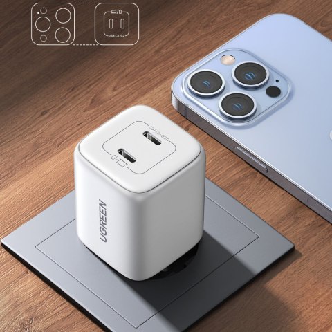 Szybka ładowarka sieciowa GaN 2x USB-C 45W QC PD biała UGREEN Szybka ładowarka sieciowa GaN 2x USB-C 45W QC PD biała UGREEN