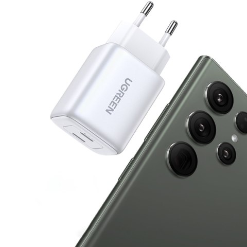 Szybka ładowarka sieciowa GaN 2x USB-C 45W QC PD biała UGREEN Szybka ładowarka sieciowa GaN 2x USB-C 45W QC PD biała UGREEN