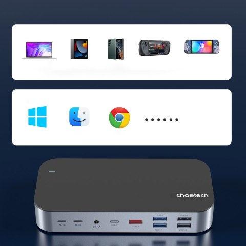 HUB Adapter M52 USB-CUSB-A HDMI VGA DP SD TF RJ45 AUX PD szary CHOETECH HUB Adapter M52 USB-CUSB-A HDMI VGA DP SD TF RJ45 AUX PD szary CHOETECH