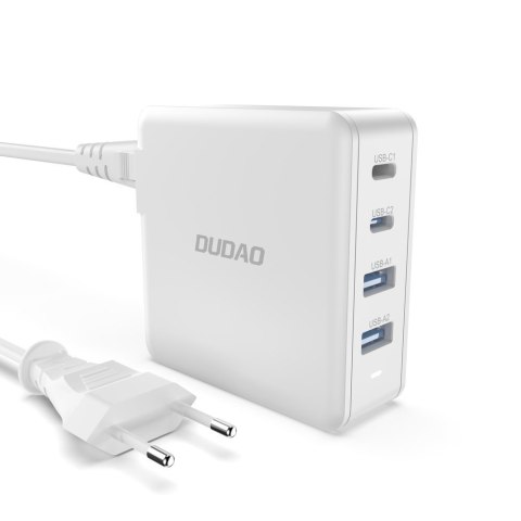 Szybka i mocna ładowarka sieciowa GaN 2x USB-C 2x USB 100W biała DUDAO Szybka i mocna ładowarka sieciowa GaN 2x USB-C 2x USB 100W biała DUDAO