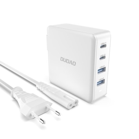 Szybka i mocna ładowarka sieciowa GaN 2x USB-C 2x USB 100W biała DUDAO Szybka i mocna ładowarka sieciowa GaN 2x USB-C 2x USB 100W biała DUDAO