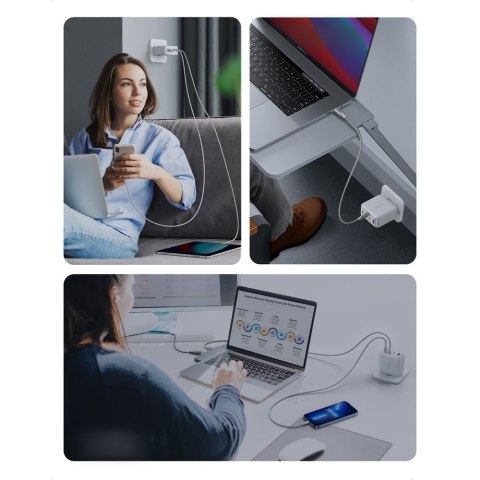 Szybka ładowarka GaN 3x USB-C USB 100W PPS PD Power Delivery biała UGREEN Szybka ładowarka GaN 3x USB-C USB 100W PPS PD Power Delivery biała UGREEN