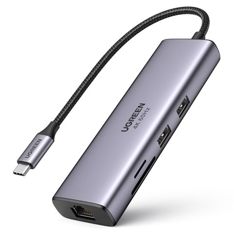 7w1 wielofunkcyjny HUB USB-C - 2x USB HDMI 4K czytnik kart SD i TF USB-C RJ45 1Gbps szary UGREEN 7w1 wielofunkcyjny HUB USB-C - 2x USB HDMI 4K czytnik kart SD i TF USB-C RJ45 1Gbps szary UGREEN