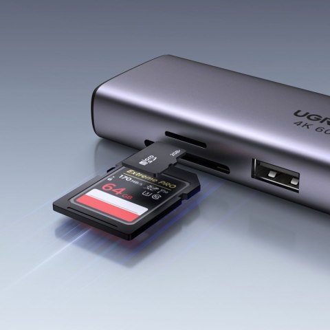 7w1 wielofunkcyjny HUB USB-C - 2x USB HDMI 4K czytnik kart SD i TF USB-C RJ45 1Gbps szary UGREEN 7w1 wielofunkcyjny HUB USB-C - 2x USB HDMI 4K czytnik kart SD i TF USB-C RJ45 1Gbps szary UGREEN