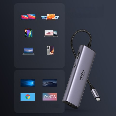 7w1 wielofunkcyjny HUB USB-C - 2x USB HDMI 4K czytnik kart SD i TF USB-C RJ45 1Gbps szary UGREEN 7w1 wielofunkcyjny HUB USB-C - 2x USB HDMI 4K czytnik kart SD i TF USB-C RJ45 1Gbps szary UGREEN