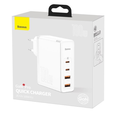 Szybka ładowarka sieciowa GaN2 Pro USB USB-C QC PD 100W biały BASEUS Szybka ładowarka sieciowa GaN2 Pro USB USB-C QC PD 100W biały BASEUS