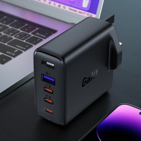 2w1 Kabel i szybka ładowarka sieciowa GaN wtyczka angielska UK 100W PD 3x USB-C USB czarna ACEFAST 2w1 Kabel i szybka ładowarka sieciowa GaN wtyczka angielska UK 100W PD 3x USB-C USB czarna ACEFAST