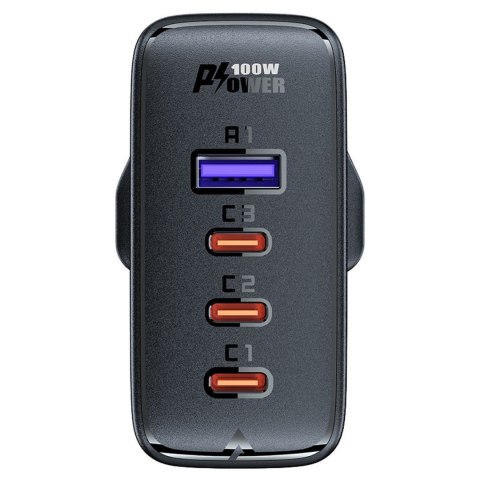 2w1 Kabel i szybka ładowarka sieciowa GaN wtyczka angielska UK 100W PD 3x USB-C USB czarna ACEFAST 2w1 Kabel i szybka ładowarka sieciowa GaN wtyczka angielska UK 100W PD 3x USB-C USB czarna ACEFAST
