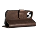 2w1 etui skórzany pokrowiec z klapką iPhone 14 Anti-RFID Oil Wax Wallet Case ciemno-brązowy ICARER