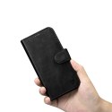 2w1 etui skórzany pokrowiec z klapką iPhone 14 Anti-RFID Oil Wax Wallet Case czarny ICARER