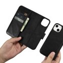 2w1 etui skórzany pokrowiec z klapką iPhone 14 Anti-RFID Oil Wax Wallet Case czarny ICARER