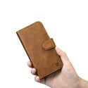 2w1 etui skórzany pokrowiec z klapką iPhone 14 Anti-RFID Oil Wax Wallet Case jasno-brązowy ICARER