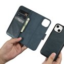 2w1 etui skórzany pokrowiec z klapką iPhone 14 Anti-RFID Oil Wax Wallet Case niebieski ICARER
