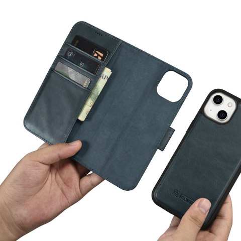 2w1 etui skórzany pokrowiec z klapką iPhone 14 Anti-RFID Oil Wax Wallet Case niebieski ICARER 2w1 etui skórzany pokrowiec z klapką iPhone 14 Anti-RFID Oil Wax Wallet Case niebieski ICARER