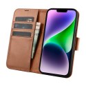 2w1 etui skórzany pokrowiec z klapką iPhone 14 Anti-RFID Wallet Case brązowy ICARER