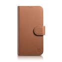 2w1 etui skórzany pokrowiec z klapką iPhone 14 Anti-RFID Wallet Case brązowy ICARER