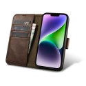 2w1 etui skórzany pokrowiec z klapką iPhone 14 Plus Anti-RFID Oil Wax Wallet Case ciemno-brązowy ICARER