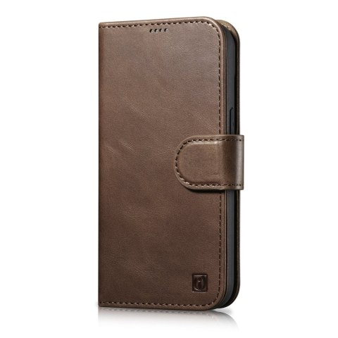 2w1 etui skórzany pokrowiec z klapką iPhone 14 Plus Anti-RFID Oil Wax Wallet Case ciemno-brązowy ICARER 2w1 etui skórzany pokrowiec z klapką iPhone 14 Plus Anti-RFID Oil Wax Wallet Case ciemno-brązowy ICARER