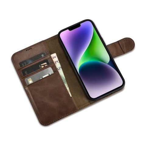 2w1 etui skórzany pokrowiec z klapką iPhone 14 Plus Anti-RFID Oil Wax Wallet Case ciemno-brązowy ICARER 2w1 etui skórzany pokrowiec z klapką iPhone 14 Plus Anti-RFID Oil Wax Wallet Case ciemno-brązowy ICARER