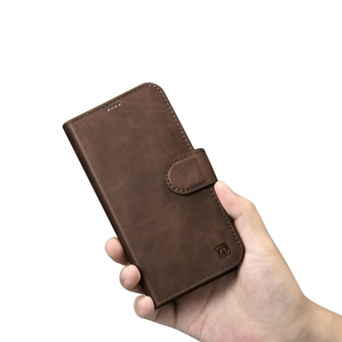 2w1 etui skórzany pokrowiec z klapką iPhone 14 Plus Anti-RFID Oil Wax Wallet Case ciemno-brązowy ICARER 2w1 etui skórzany pokrowiec z klapką iPhone 14 Plus Anti-RFID Oil Wax Wallet Case ciemno-brązowy ICARER