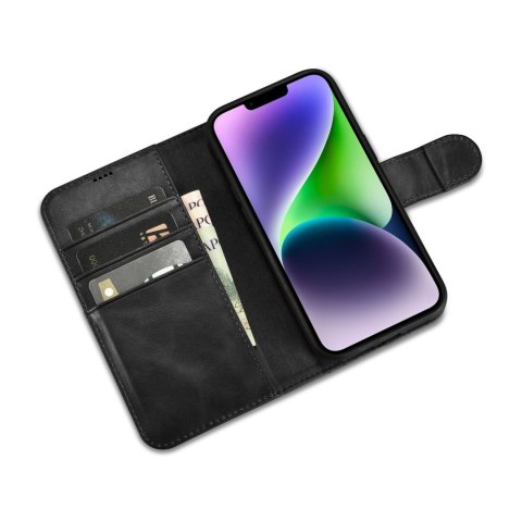 2w1 etui skórzany pokrowiec z klapką iPhone 14 Plus Anti-RFID Oil Wax Wallet Case czarny ICARER 2w1 etui skórzany pokrowiec z klapką iPhone 14 Plus Anti-RFID Oil Wax Wallet Case czarny ICARER