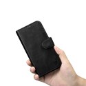 2w1 etui skórzany pokrowiec z klapką iPhone 14 Plus Anti-RFID Oil Wax Wallet Case czarny ICARER